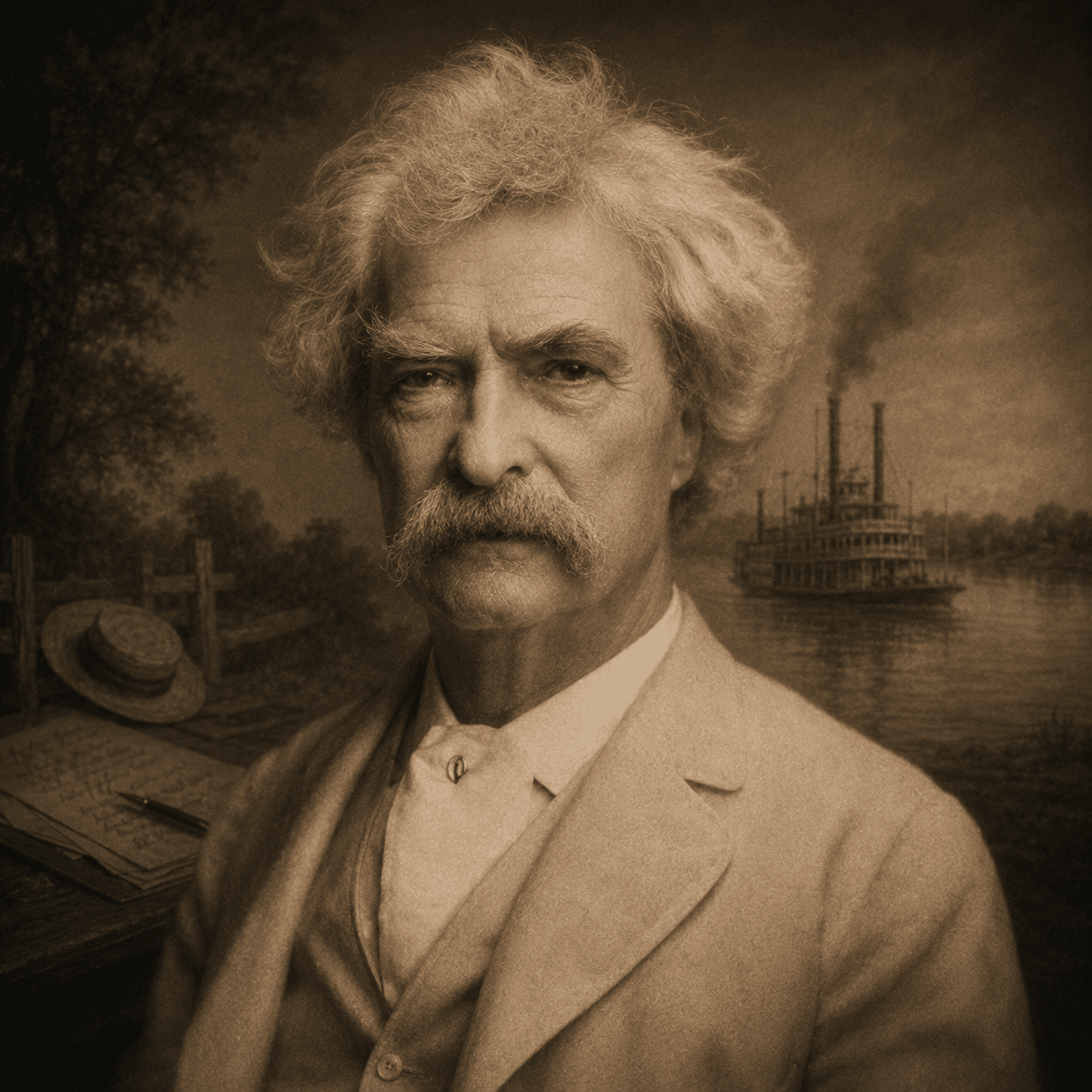 Portrét autora Mark Twain